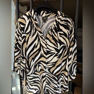JM Collection Black and Cream Zebra Print Blouse